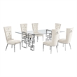 Best Quality Furniture 7pc Clear Glass Dining Set with Cream Velvet Chairs