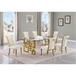 Best Quality Furniture 7pc Clear Glass Dining Set with Cream Velvet Chairs