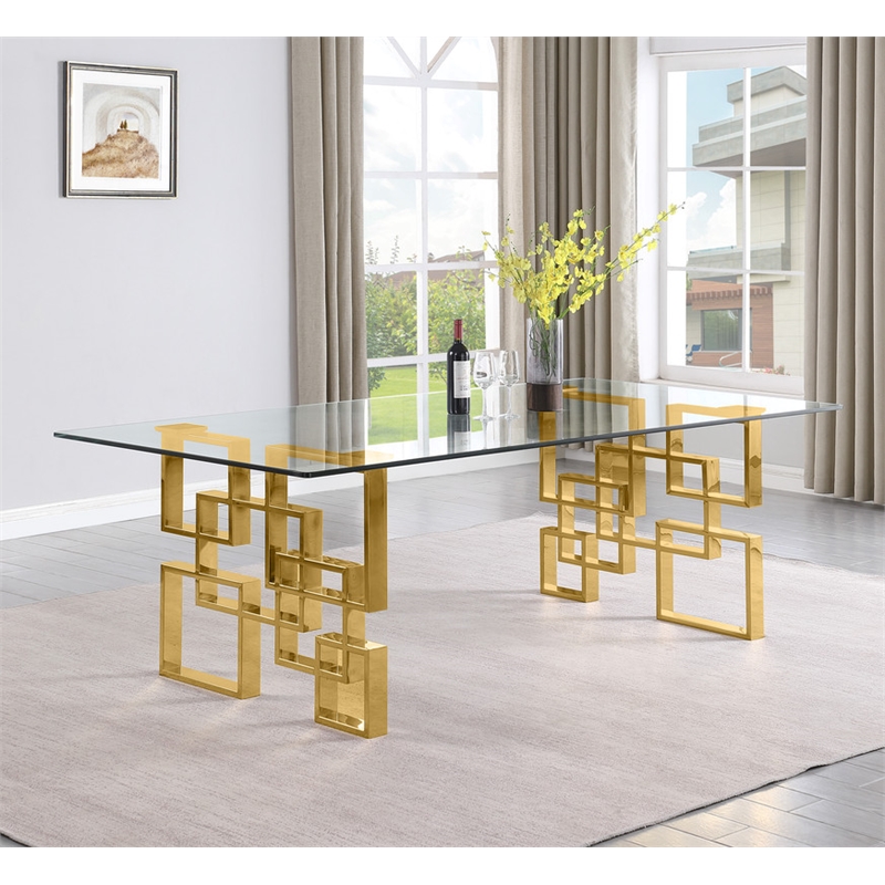 Best Quality Furniture 7pc Clear Glass Dining Set with Cream Velvet Chairs