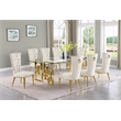 Best Quality Furniture 9pc Clear Glass Dining Set with Cream Velvet Chairs