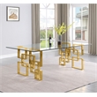 Best Quality Furniture 9pc Clear Glass Dining Set with Cream Velvet Chairs