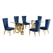 Best Quality Furniture 7pc Clear Glass Dining Set with Navy Blue Velvet Chairs