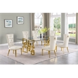 Best Quality Furniture 7pc Clear Glass Dining Set with Cream Velvet Chairs