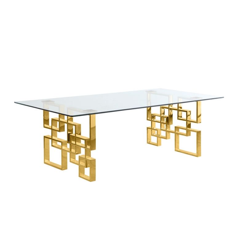 Best Quality Furniture 7pc Clear Glass Dining Set with Cream Velvet Chairs