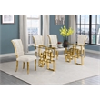 Best Quality Furniture 5pc Clear Glass Dining Set with Cream Velvet Chairs