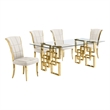 Best Quality Furniture 5pc Clear Glass Dining Set with Cream Velvet Chairs
