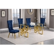 Best Quality Furniture 5pc Clear Glass Dining Set with Navy Blue Velvet Chairs