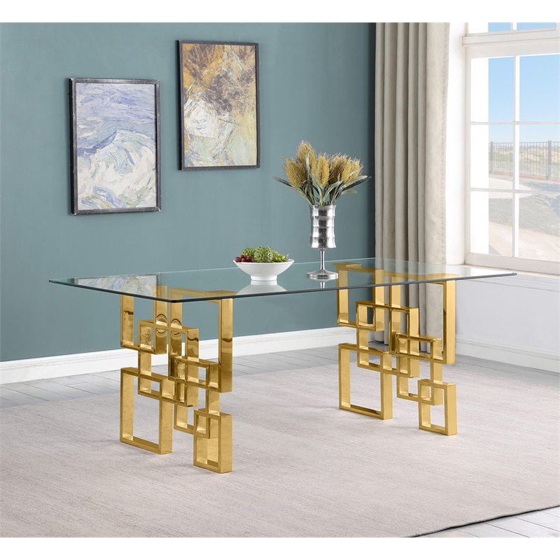 Best Quality Furniture 5pc Clear Glass Dining Set with Cream Velvet Chairs