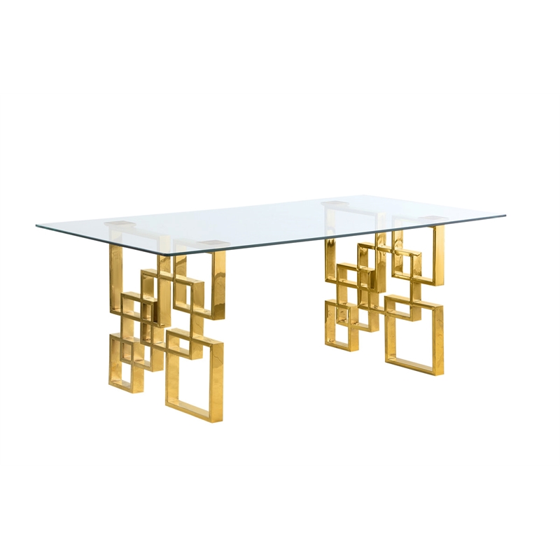Best Quality Furniture 5pc Clear Glass Dining Set with Cream Velvet Chairs