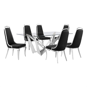 Best Quality Furniture 7pc Clear Glass Dining Set with Black Velvet Chairs