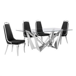 Best Quality Furniture 5pc Clear Glass Dining Set with Black Velvet Chairs