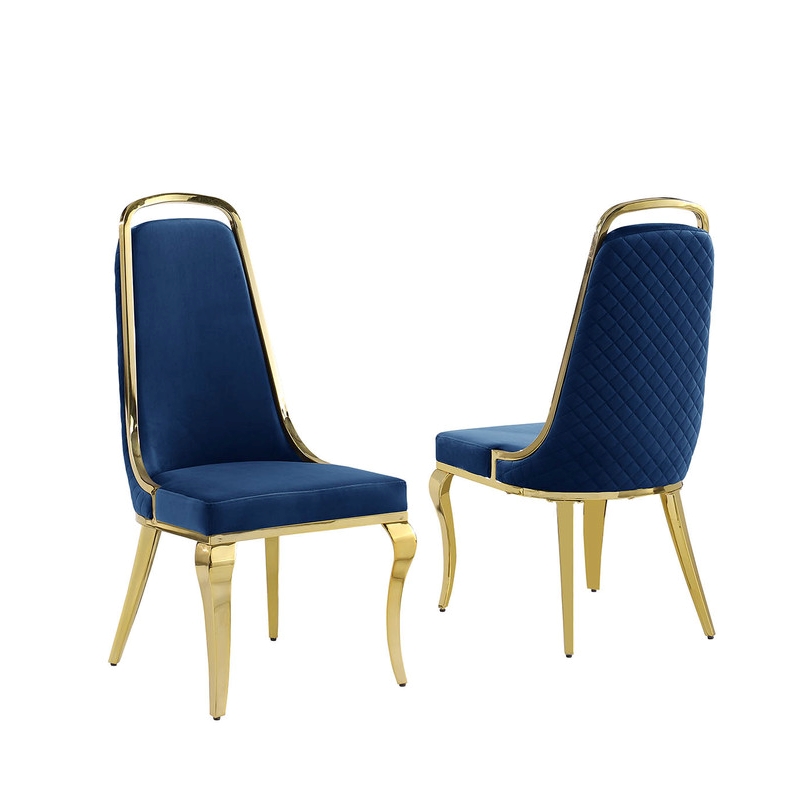 Best Quality Furniture White Marble Dining Set w Lazy Susan and Navy Blue Chairs