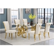 Best Quality Furniture 7-Piece Velvet & Stainless Steel Dining Set in Cream/Gold