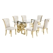 Best Quality Furniture 7-Piece Velvet & Stainless Steel Dining Set in Cream/Gold
