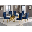 Best Quality Furniture  7-PC Velvet/Stainless Steel Dining Set in Navy Blue/Gold