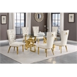 Best Quality Furniture 7-Piece Velvet/Stainless Steel Dining Set in Cream/Gold