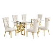 Best Quality Furniture 7-Piece Velvet/Stainless Steel Dining Set in Cream/Gold
