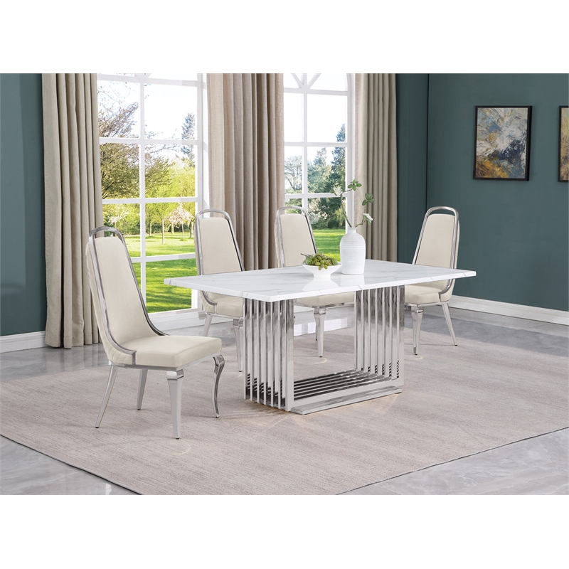Best Quality Furniture White Marble Dining Set with Black Velvet Chairs