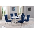 Best Quality Furniture White Marble Dining Set with Navy Blue Velvet Chairs