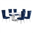 Best Quality Furniture White Marble Dining Set with Navy Blue Velvet Chairs