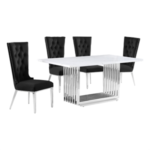Best Quality Furniture White Marble Dining Set with Black Velvet Chairs