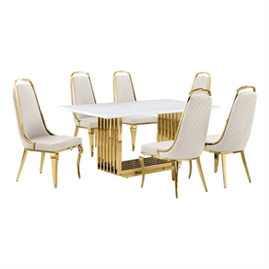 Best Quality Furniture White Marble Dining Set with Cream Velvet Chairs
