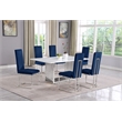 Best Quality Furniture White Marble Dining Set with Navy Blue Velvet Chairs