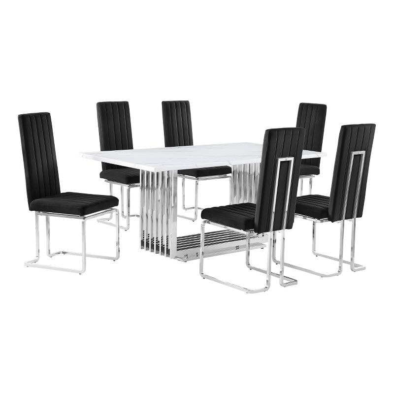 Best Quality Furniture White Marble Dining Set with Black Velvet Chairs