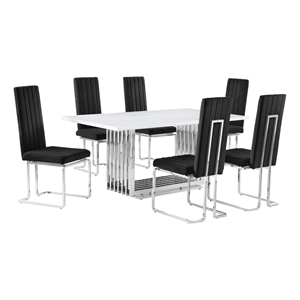 Best Quality Furniture White Marble Dining Set with Black Velvet Chairs