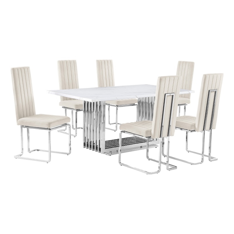 Best Quality Furniture White Marble Dining Set with Cream Velvet Chairs