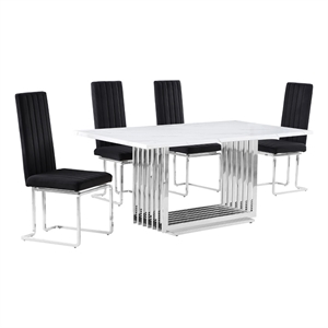 Best Quality Furniture White Marble Dining Set with Black Velvet Chairs