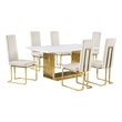 Best Quality Furniture White Marble Dining Set with Cream Velvet Chairs