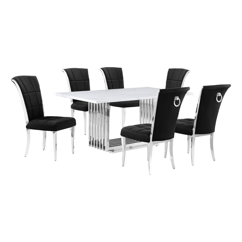 Best Quality Furniture White Marble Dining Set with Black Velvet Chairs