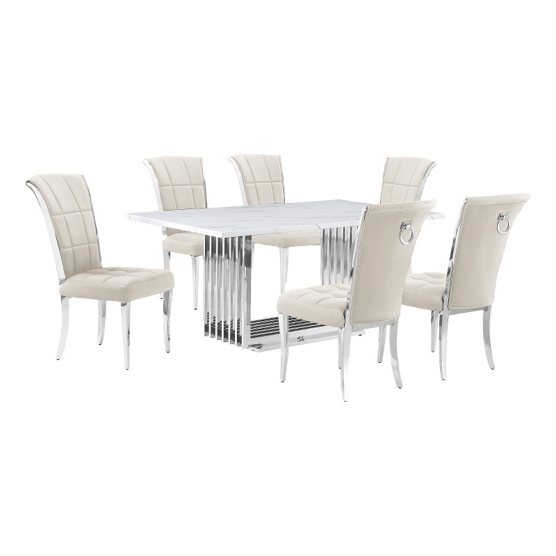 Best Quality Furniture White Marble Dining Set with Cream Velvet Chairs