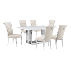 Best Quality Furniture White Marble Dining Set with Cream Velvet Chairs