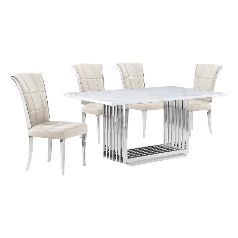 Best Quality Furniture White Marble Dining Set with Cream Velvet Chairs