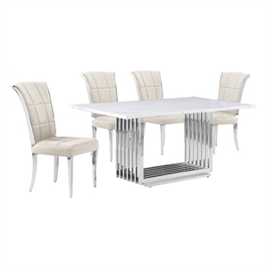 Best Quality Furniture White Marble Dining Set with Cream Velvet Chairs