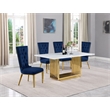 Best Quality Furniture White Marble Dining Set with Navy Blue Velvet Chairs
