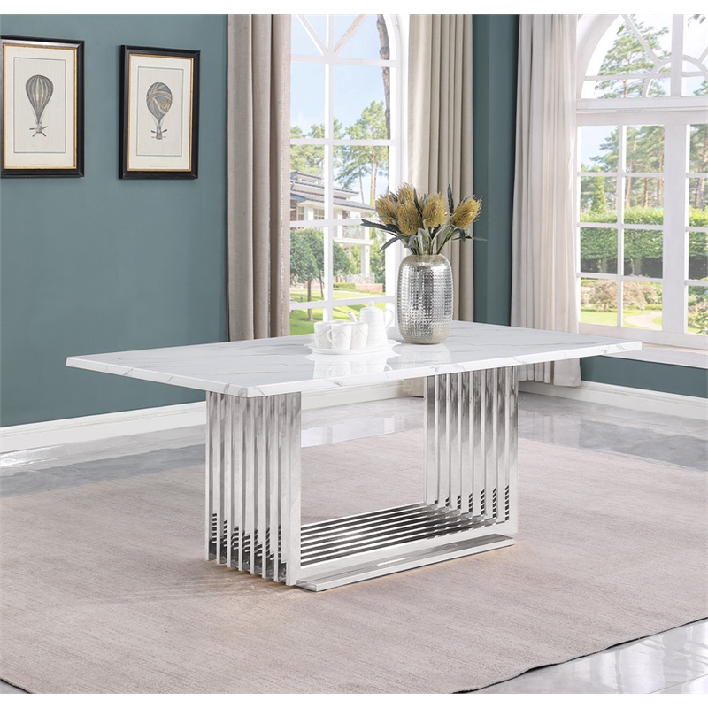 Best Quality Furniture 9-Piece Velvet & Marble Dining Set in Cream/White