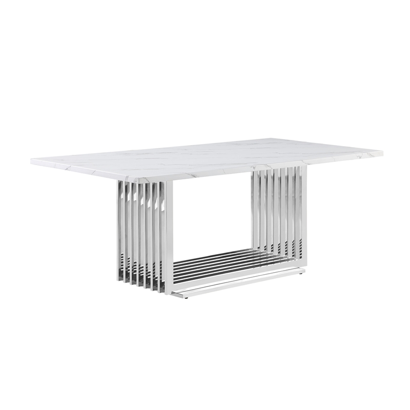 Best Quality Furniture 7-Piece Marble & Velvet Dining Set in White/Cream