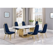 Best Quality Furniture 7-Piece Marble & Velvet Dining Set in White and Navy Blue