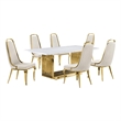 Best Quality Furniture 7-Piece Velvet & Marble Dining Set in Cream/White