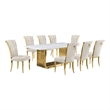 Best Quality Furniture 9-Piece Velvet & Marble Dining Set in Gold/Cream/White