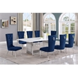 Best Quality Furniture 9-Piece Marble & Steel Dining Set in White/Silver/Navy
