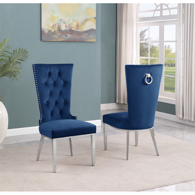 Best Quality Furniture 9-Piece Marble & Steel Dining Set in White/Silver/Navy