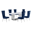 Best Quality Furniture 7-Piece Velvet & Marble Dining Set in Navy Blue/White
