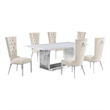 Best Quality Furniture 7-Piece Marble & Velvet Dining Set in White and Cream