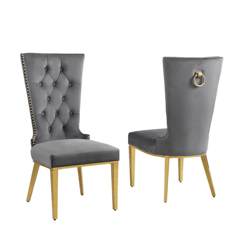 Best Quality Furniture 9-Piece Velvet & Marble Dining Set in Gray/Gold/White