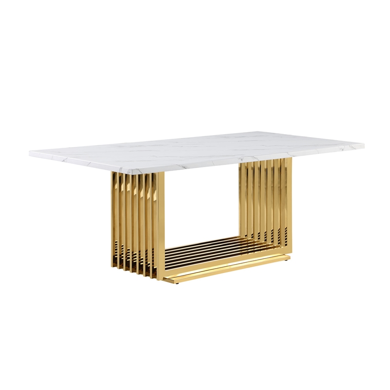Best Quality Furniture 9-Piece Velvet & Marble Dining Set in Cream/Gold/White