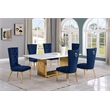 Best Quality Furniture 7-Piece Velvet & Marble Dining Set in Navy Blue/White